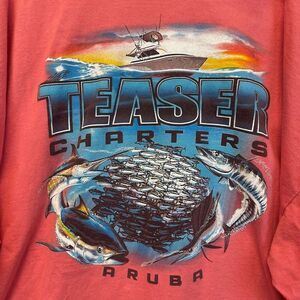 TEASER CHARTERS Aruba Red Tuna Shirt Club Men’s 4X Long Sleeve Fishing Coral Tee
